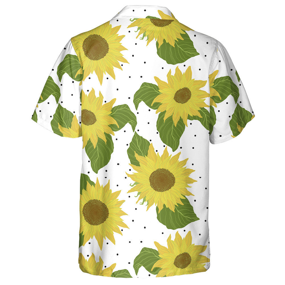 Sunflowers On White Background With Polka Dot Pattern Hawaiian Shirt, Hawaiian Shirt Gift, Christmas Gift