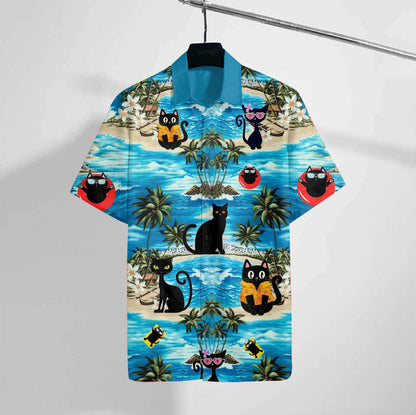 Summer Vibe Black Cat Beach Design Hawaiian Shirt, Hawaiian Shirt Gift, Christmas Gift