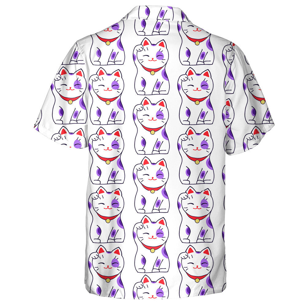 Sitting Hand Drawn Lucky Cats Japanese Culture Hawaiian Shirt, Hawaiian Shirt Gift, Christmas Gift