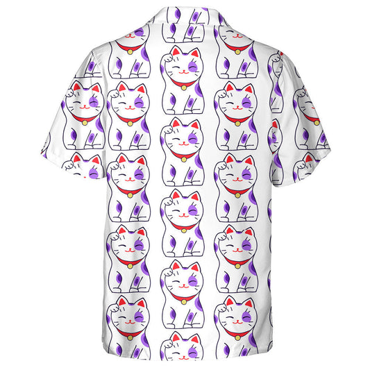 Sitting Hand Drawn Lucky Cats Japanese Culture Hawaiian Shirt, Hawaiian Shirt Gift, Christmas Gift