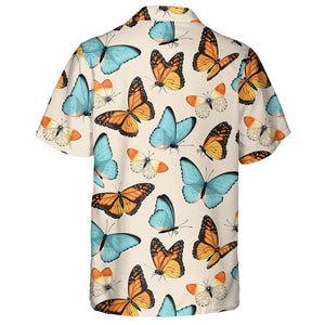 Yellow And Blue Butterflies On A White Background Hawaiian Shirt, Hawaiian Shirt Gift, Christmas Gift