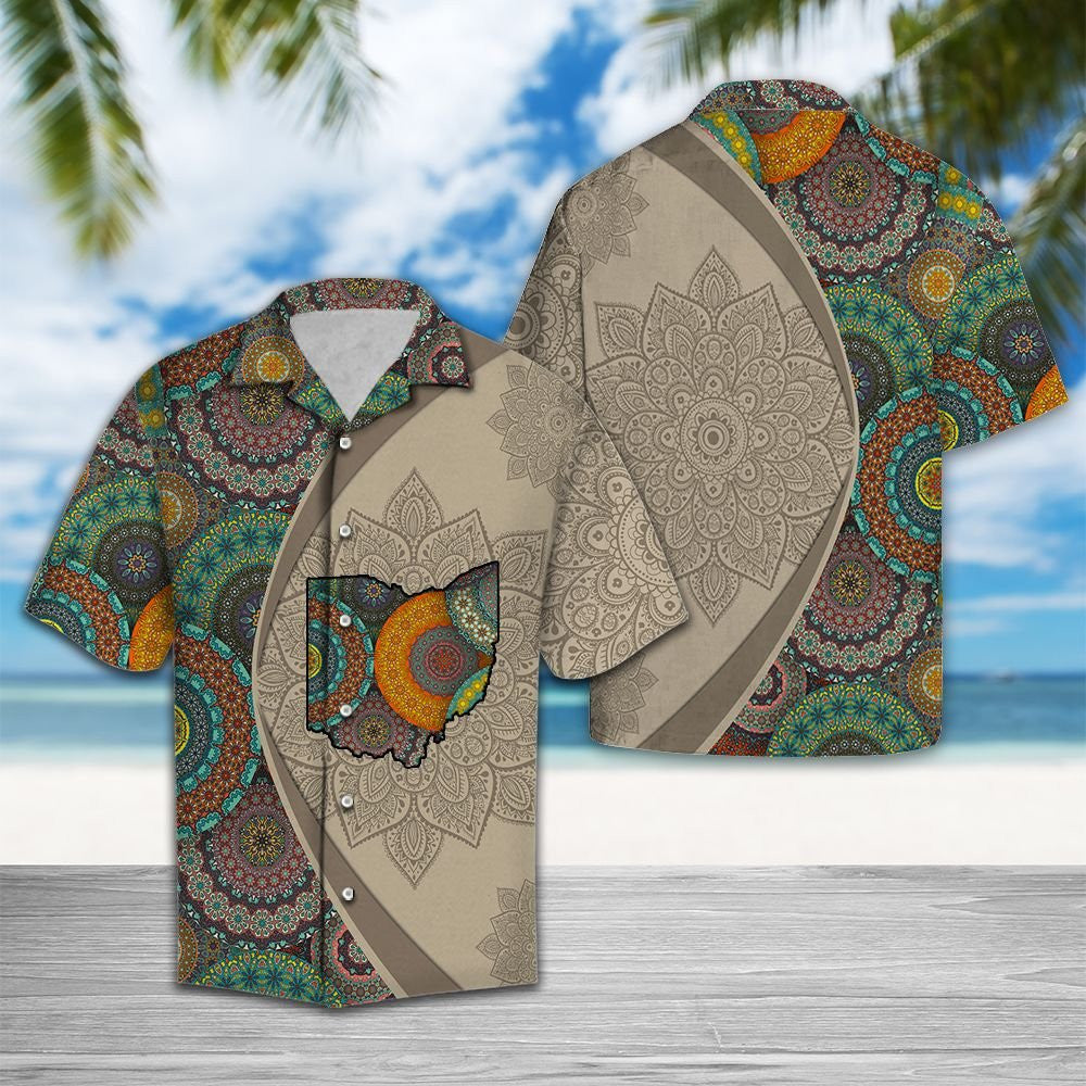 Ohio Map With Mandala Flowers Hawaiian Shirt,Hawaiian Shirt Gift, Christmas Gift