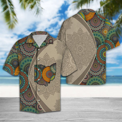 Ohio Map With Mandala Flowers Hawaiian Shirt,Hawaiian Shirt Gift, Christmas Gift