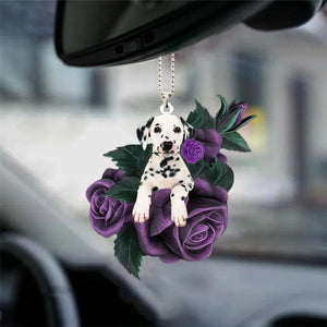 Dalmatian In Purple Rose Car Hanging Ornament, Car Hanging Mirror Accessories, Christmas Gift,Christmas Decoration