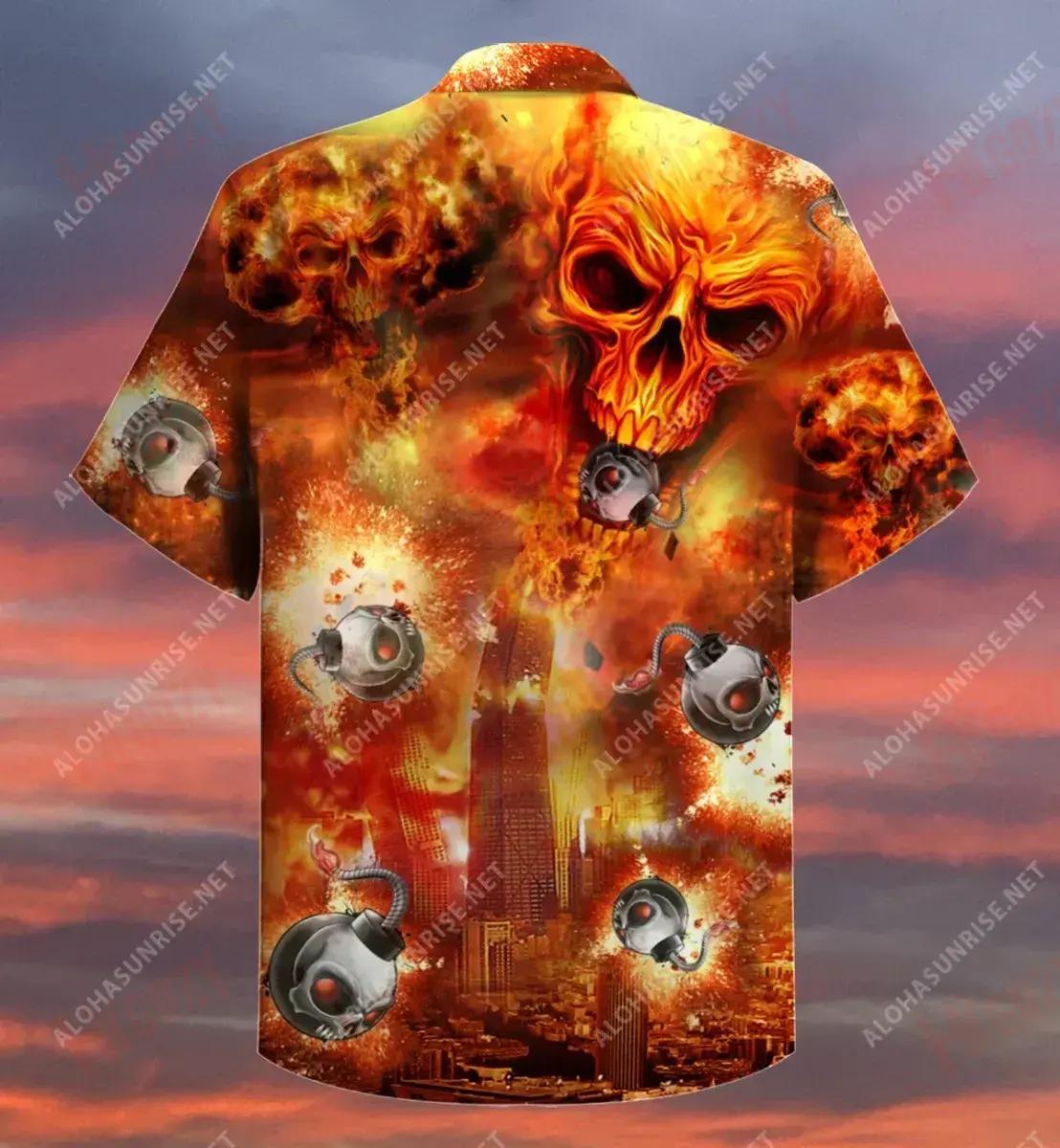 Skull Bombs Destroy A City Short Hawaiian Shirt Ocean Hawaiian T Shirts Custom Hawaiian Shirts Crazy Shirts Hawaii, Hawaiian Shirt Gift, Christmas Gift