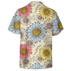 Red Yellow And Blue Sketch Sunflowers And Fern Hawaiian Shirt, Hawaiian Shirt Gift, Christmas Gift