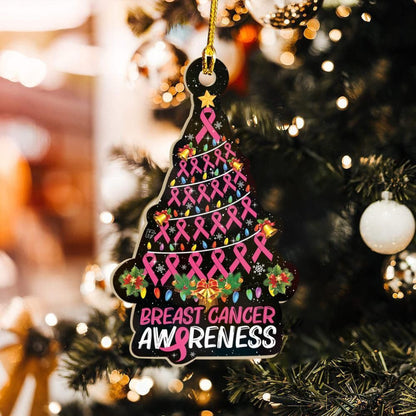 Breast Cancer Awareness Ribbon Xmas Tree Ornament, Christmas Ornament Gift, Christmas Gift, Christmas Decoration
