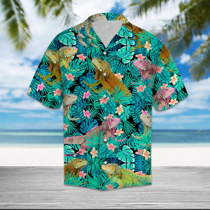 Funny Iguanas Tropical Palm Leaves Summer Vacation Themed Hawaiian Shirt, Hawaiian Shirt Gift, Christmas Gift