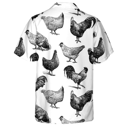 Chicken Rooster And Hen By Black And White Color Hawaiian Shirt, Hawaiian Shirt Gift, Christmas Gift