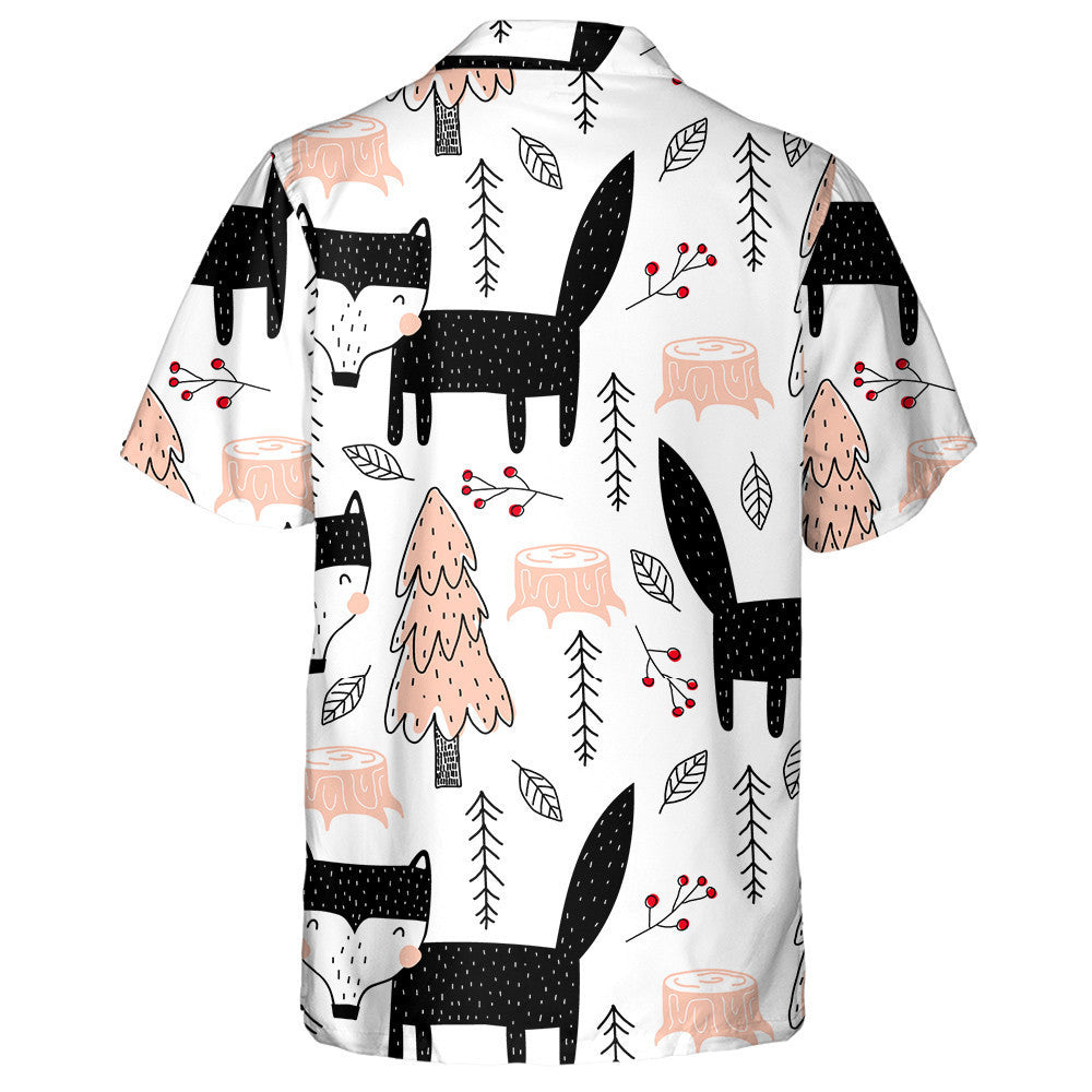 Cute Black Wolf And Tree In Vintage Style Hawaiian Shirt, Hawaiian Shirt Gift, Christmas Gift