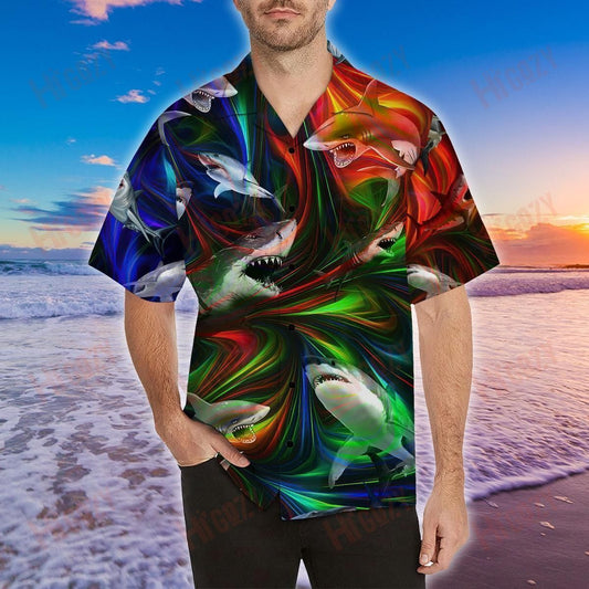 Amazing Shark Hippie Short Sleeve Shirt Summer Short Sleeve Vintage Hawaiian Shirts Hawaiian Shirts For Men, Christmas Gift