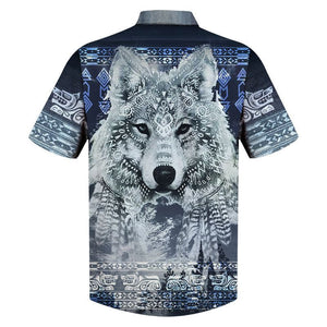 Wolf With Feathers Pattern Tribal Design Hawaiian Shirt, Hwaiian For Gift