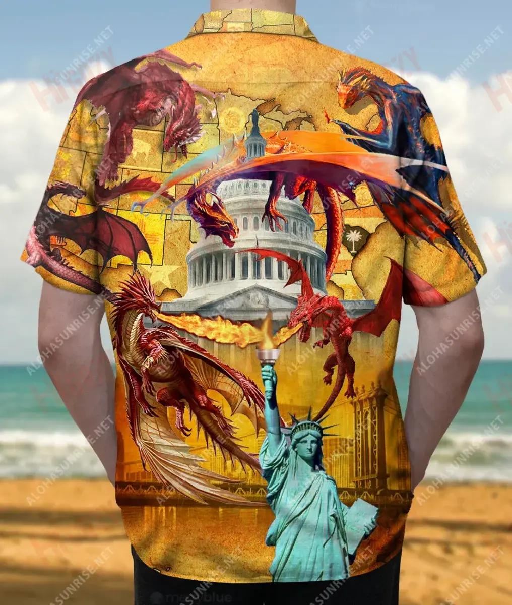 Conquer The World With Your Dragons America Unisex Hawaiian Shirt Vacation Short Sleeve Tactical Hawaiian Shirt Hawaiian Shirt Pattern, Hawaiian Shirt Gift, Christmas Gift