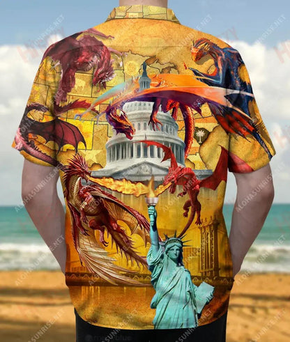 Conquer The World With Your Dragons America Unisex Hawaiian Shirt Vacation Short Sleeve Tactical Hawaiian Shirt Hawaiian Shirt Pattern, Hawaiian Shirt Gift, Christmas Gift