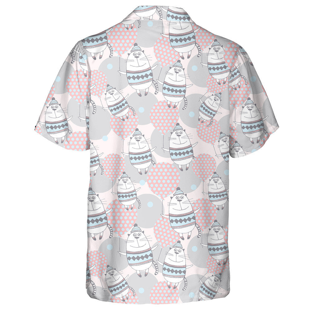 Gentle Cartoon Background With Cute Cats With Balloons Hawaiian Shirt, Hawaiian Shirt Gift, Christmas Gift