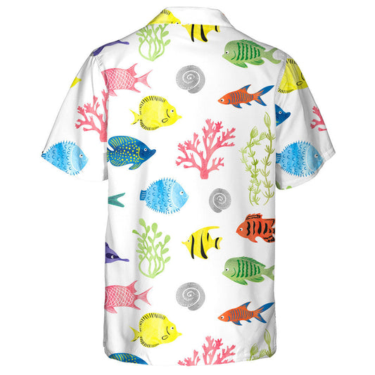 Colorful Fishes Seashell And Seaweed Underwater Creatures Design Hawaiian Shirt, Hawaiian Shirt Gift, Christmas Gift