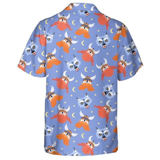Viking Thor God Of Thunder And Wolf Heads Hawaiian Shirt, Hawaiian Shirt Gift, Christmas Gift