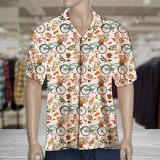 Hawaiian Shirt Autumn Bike With Bouquet In Basket, Hawaiian For Gift