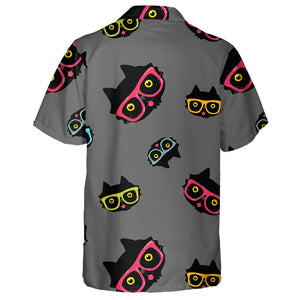 Cute Cartoon Cat In Hipster Glasses Hawaiian Shirt,Hawaiian Shirt Gift, Christmas Gift