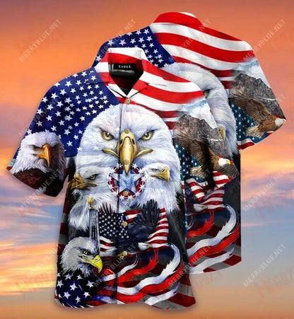 Eagles Patriotism American Sky Short Hawaiian Shirt Summer Short Sleeve Best Hawaiian Shirts Hawaiian Shirts For Men, Hawaiian Shirt Gift, Christmas Gift