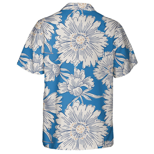 Hand Drawn Abstract Garden Flowers Blue Theme Design Hawaiian Shirt, Hawaiian Shirt Gift, Christmas Gift