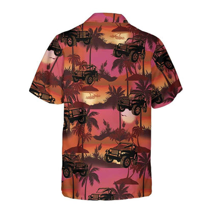 Jeep Tropical Palm Trees Beach At Sunset Pattern Hawaiian Shirt, Hawaiian Shirt Gift, Christmas Gift