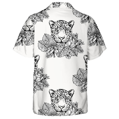 Sketch Style Portrait Of Leopard With Tropical Plants Hawaiian Shirt, Hawaiian Shirt Gift, Christmas Gift