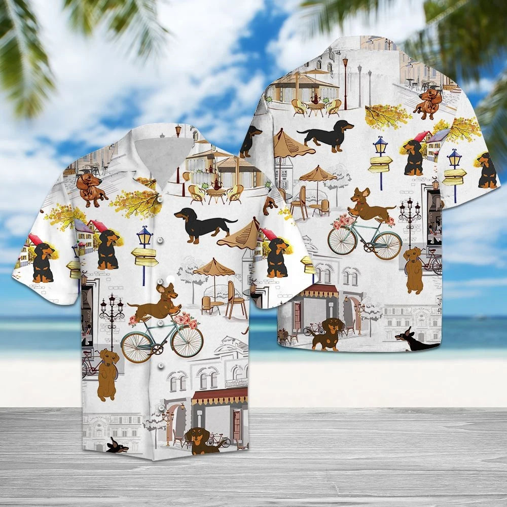 Home Is Where My Dachshund Is Cute Scene Pattern Hawaiian Shirt, Hawaiian Shirt Gift, Christmas Gift