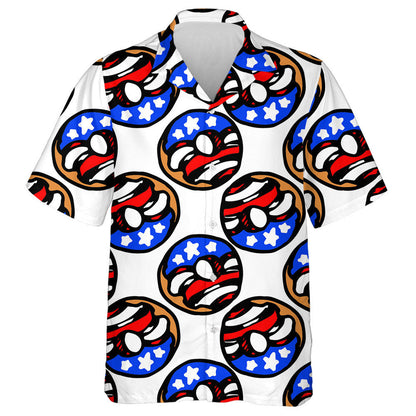 Sweet Donut With Icing American Flag Symbols Pattern Hawaiian Shirt, Hawaiian Shirt Gift, Christmas Gift