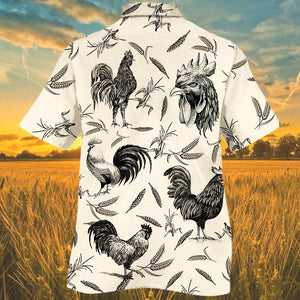 Chicken Farm Lovers Black And White Pattern Hawaiian Shirt, Hawaiian Shirt Gift, Christmas Gift