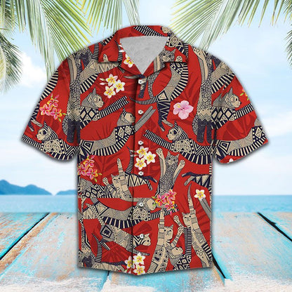Retro Cat Party Red Background Cartoon Pattern Hawaiian Shirt, Hawaiian Shirt Gift, Christmas Gift