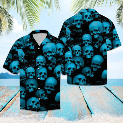 Awesome Black And Blue Gothic Skull Art Pattern Hawaiian Shirt, Hawaiian Shirt Gift, Christmas Gift