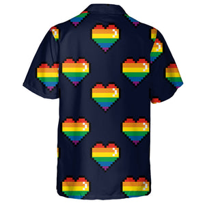 8-Bit Pixel Digital Rainbow Heart Symbol Pattern Hawaiian Shirt, Hawaiian Shirt Gift, Christmas Gift