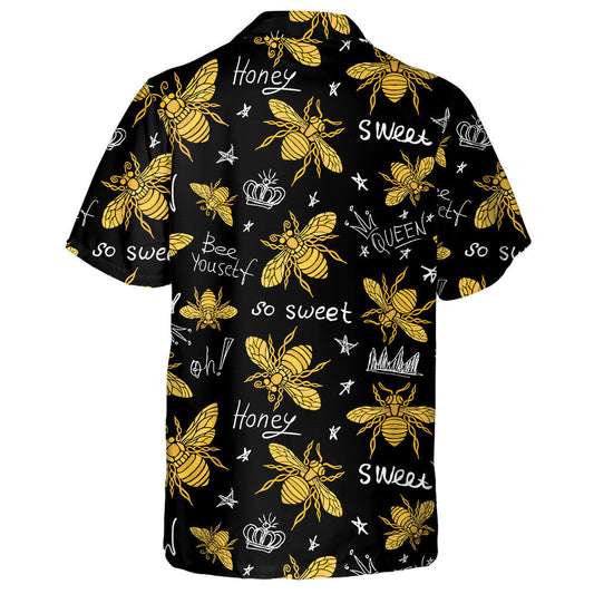 Black And Yellow Hand Drawn Golden Honey Bee Hawaiian Shirt, Hawaiian Shirt Gift, Christmas Gift