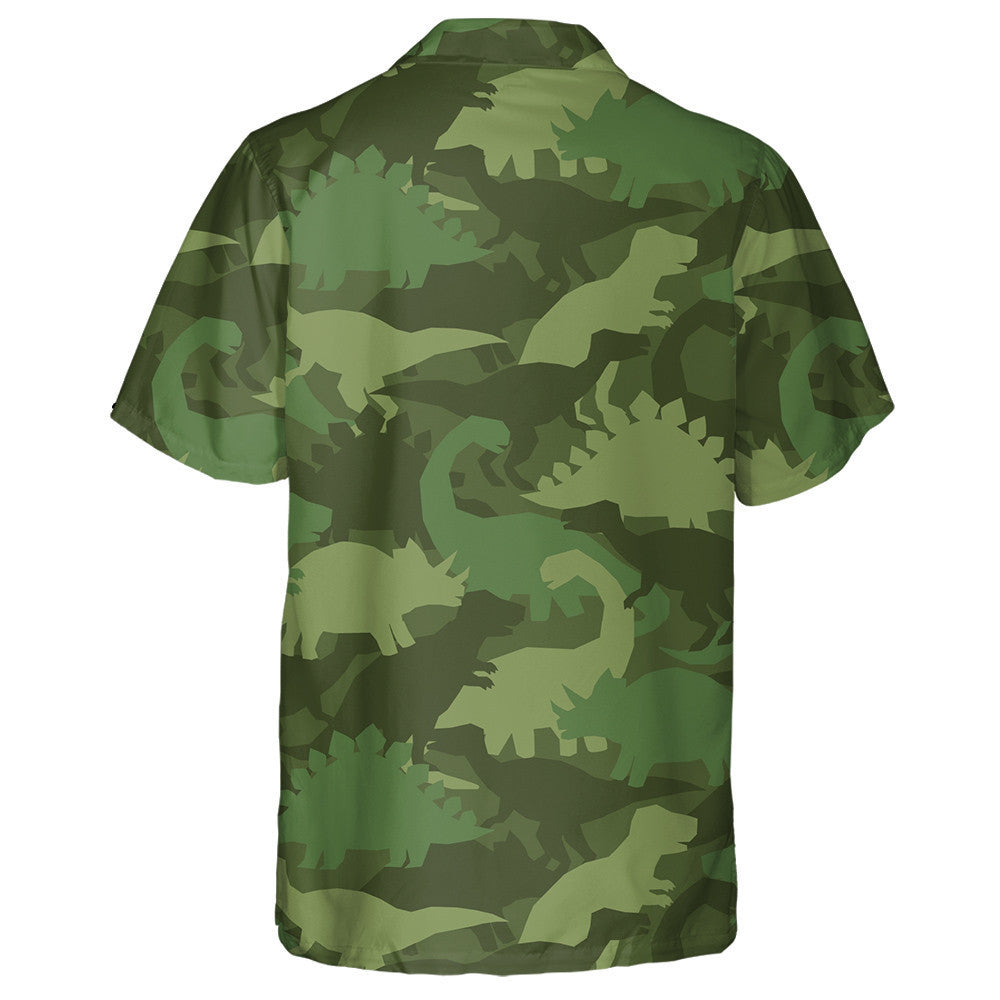 Khaki Army Green Camouflage With Dinosaurs Pattern Hawaiian Shirt, Hawaiian Shirt Gift, Christmas Gift