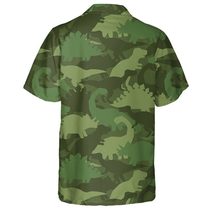 Khaki Army Green Camouflage With Dinosaurs Pattern Hawaiian Shirt, Hawaiian Shirt Gift, Christmas Gift