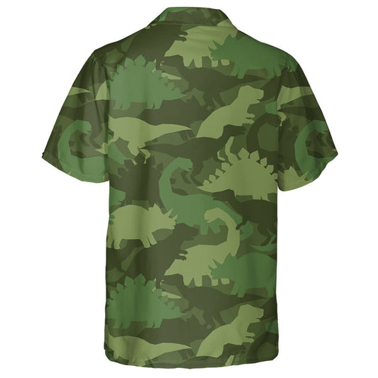 Khaki Army Green Camouflage With Dinosaurs Pattern Hawaiian Shirt, Hawaiian Shirt Gift, Christmas Gift
