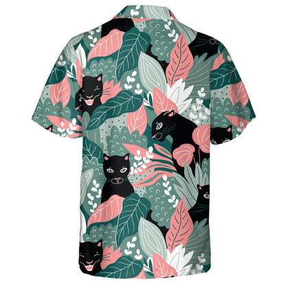 Wild African Leopard Black Panthers With Tropical Leaves Hawaiian Shirt, Hawaiian Shirt Gift, Christmas Gift