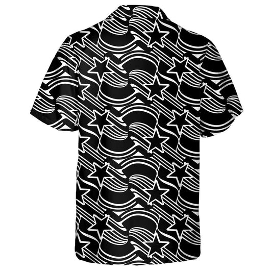 Black And White Outline Striped And Stars Pattern Hawaiian Shirt, Hawaiian Shirt Gift, Christmas Gift