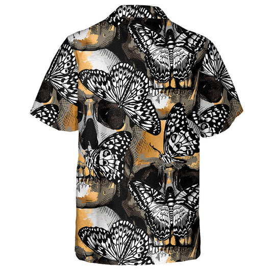 Spring Theme Gold And Silver Skulls With Exotic Butterflies Hawaiian Shirt, Hawaiian Shirt Gift, Christmas Gift
