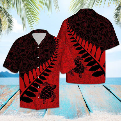 Special Turtle Leaf Red And Black Pattern Hawaiian Shirt, Hawaiian Shirt Gift, Christmas Gift
