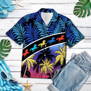 Cool Vacation Tropical Coconut Palm Unicorn Striped Hawaiian Shirt, Hawaiian Shirt Gift, Christmas Gift