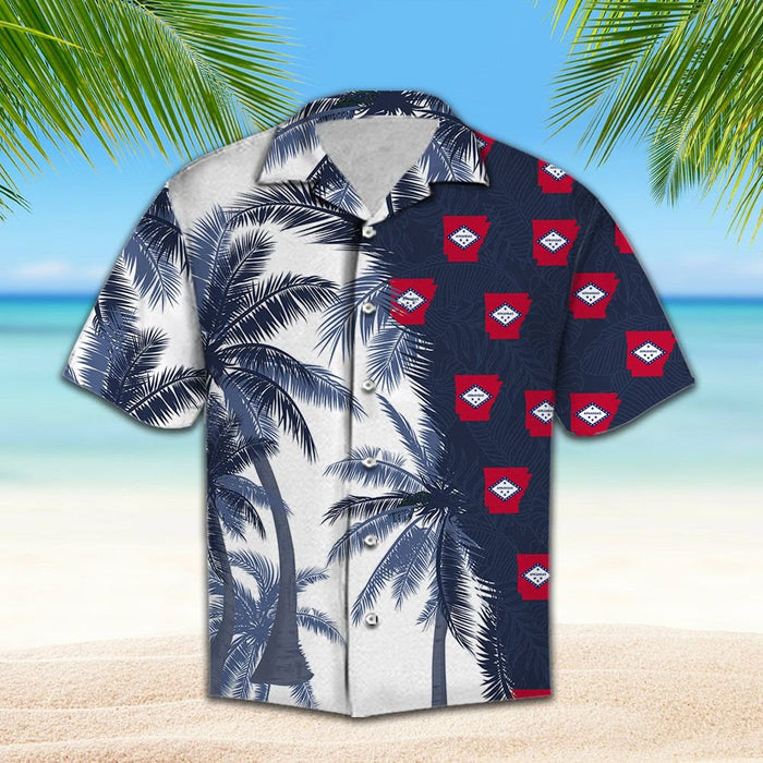 Arkansas Flag With Palm Trees Design Hawaiian Shirt, Hawaiian For Gift