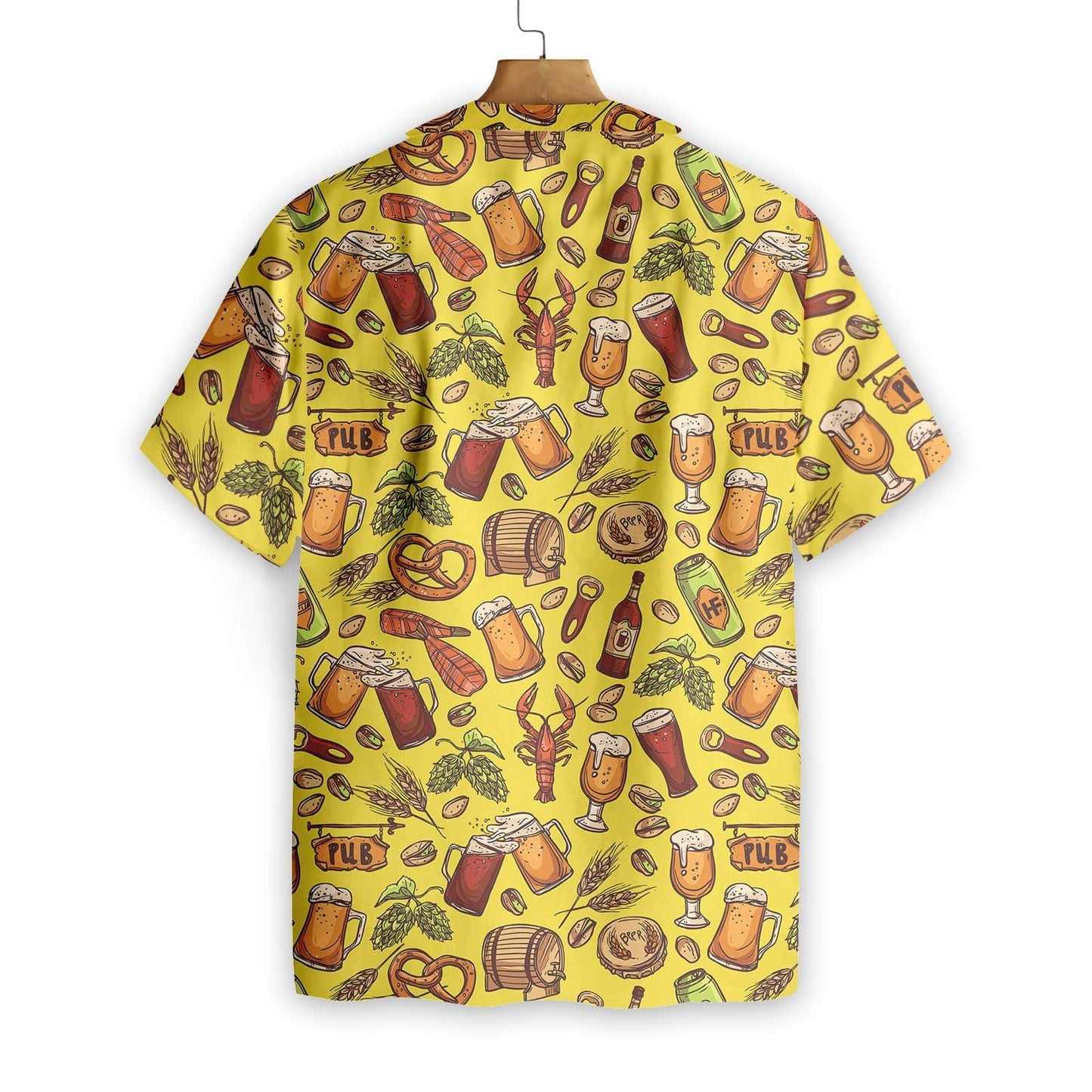 Beer And Food Yellow Pattern Hawaiian Shirt, Hawaiian Shirt Gift, Christmas Gift