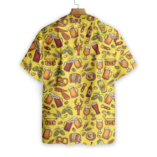 Beer And Food Yellow Pattern Hawaiian Shirt, Hawaiian Shirt Gift, Christmas Gift