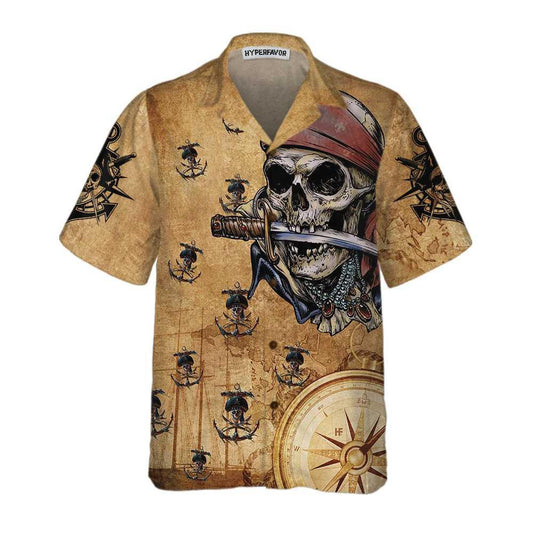 Captain Pirate With Knife Anchors Vintage Design Hawaiian Shirt, Hawaiian Shirt Gift, Christmas Gift