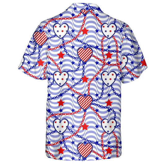 Pastel Blue Wavy Background With Chains Hearts And Stars Hawaiian Shirt, Hawaiian Shirt Gift, Christmas Gift
