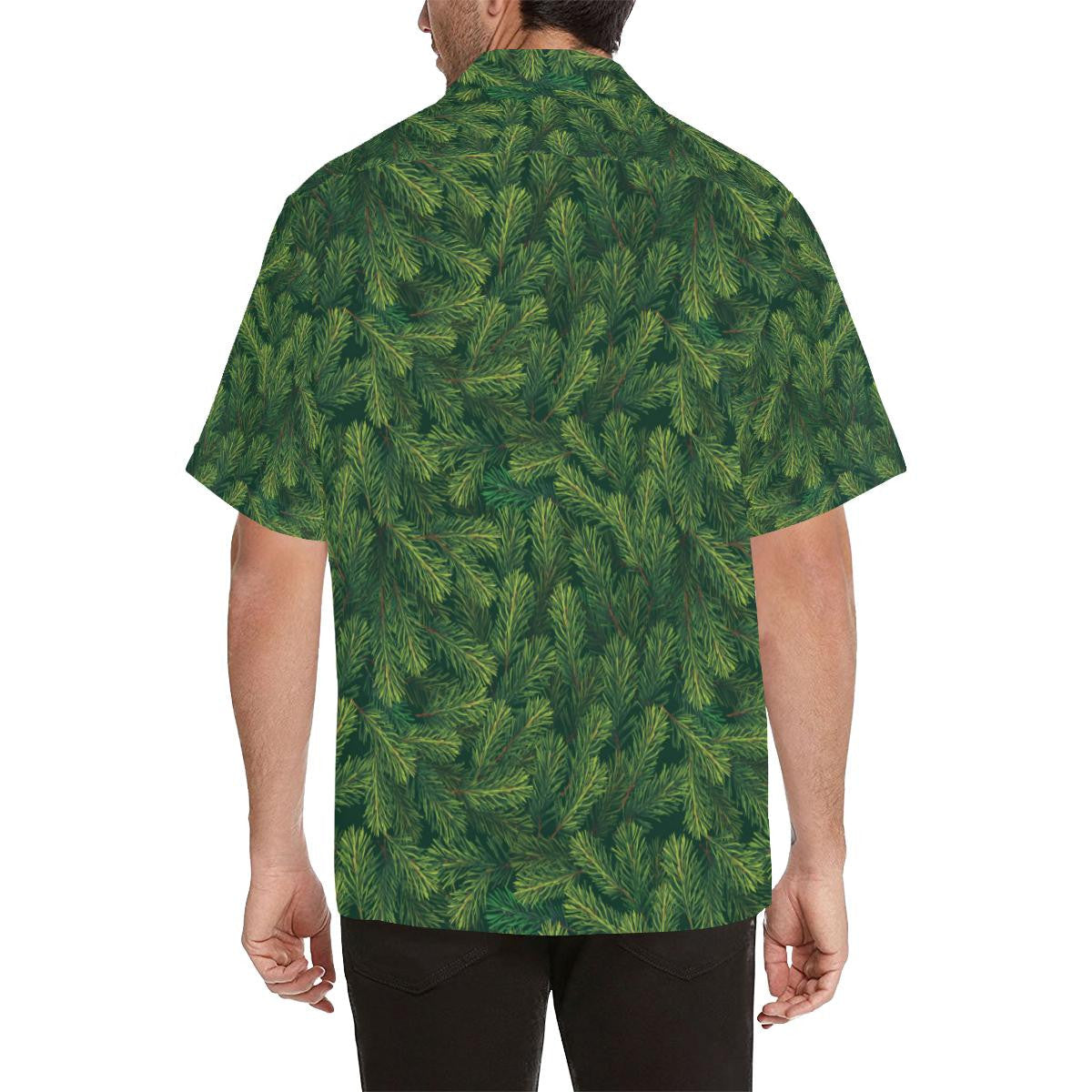 Christmas Tree Green Pine Leaves Overlap Pattern Hawaiian Shirt, Hawaiian Shirt Gift, Christmas Gift