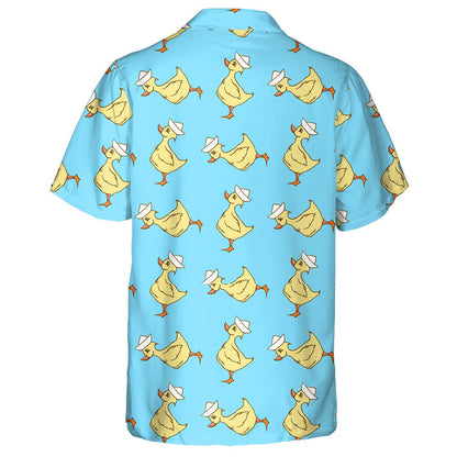 Hand Drawn Duck On Blue Background Hawaiian Shirt, Hawaiian For Gift
