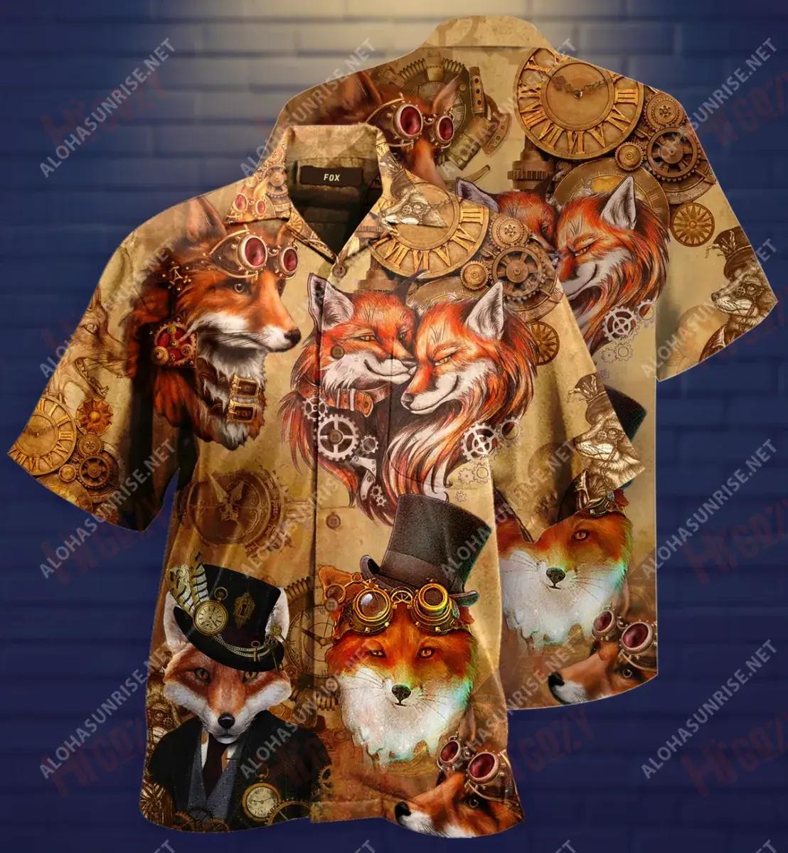 Steampunk Fox Short Hawaiian Shirt Ocean Aloha Shirt Vintage Hawaiian Shirts Hawaiian Shirt Pattern, Hawaiian Shirt Gift, Christmas Gift